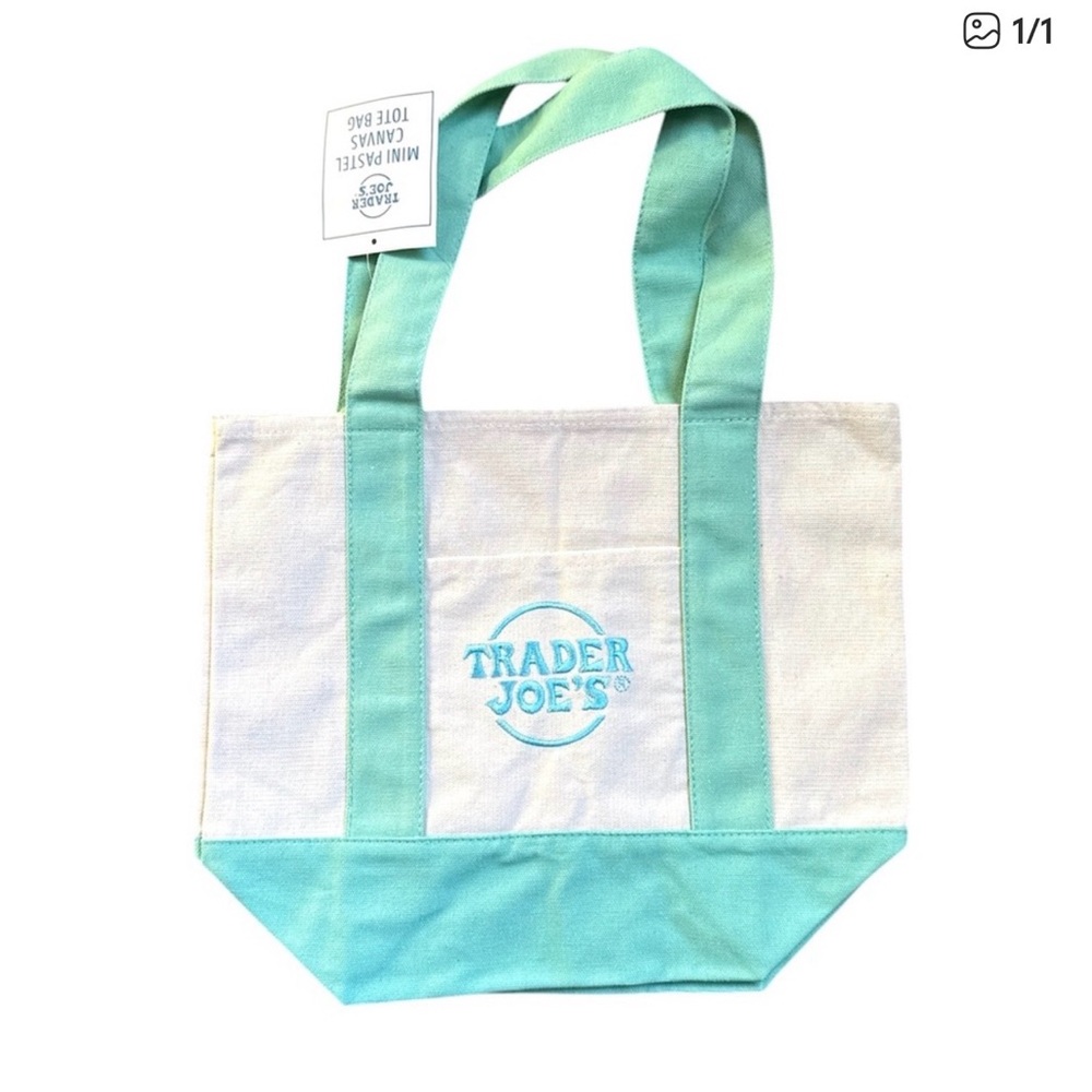 Trader Joe’s Cream and Mint Canvas Mini Tote Bag